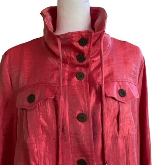 Elementz Blouse Jacket Shacket Orange Coral Shimmer Roll Tab Sleeves Large - Picture 4 of 13
